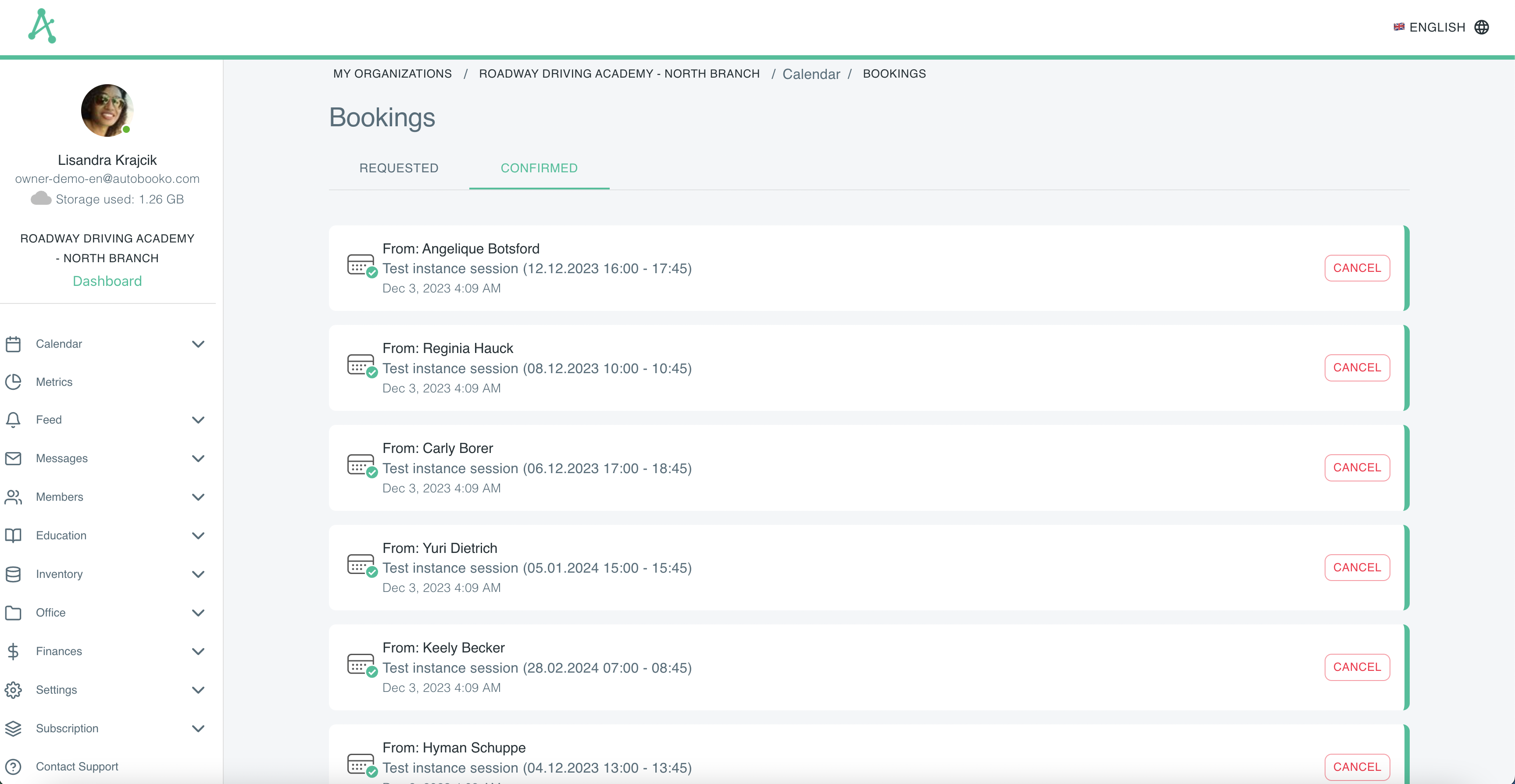 List of bookings that were confirmed by employees, each of them can be canceled